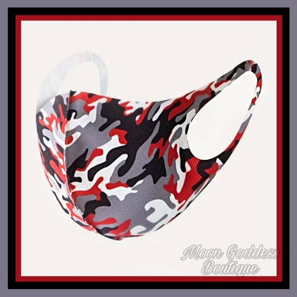 Moon Goddess Boutique Other - Face Mask Camo Print Red Black Stretchy Straps